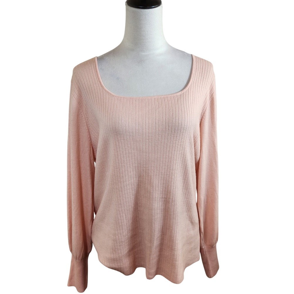 Talbots Womens XL Pink‎ Merino Wool Ribbed Square Neck Sweater Preppy Pastel Top
